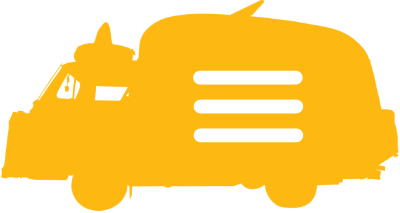 Silhouette vector of food truck for Senõr Onion Mexican Deli with hamburger menu icon inside.